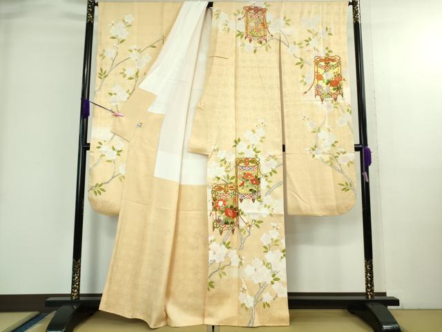 平和屋本店●極上 振袖 駒刺繍 貝桶枝桜 蜂蜜色地 金彩 逸品 DZAB3821kh6