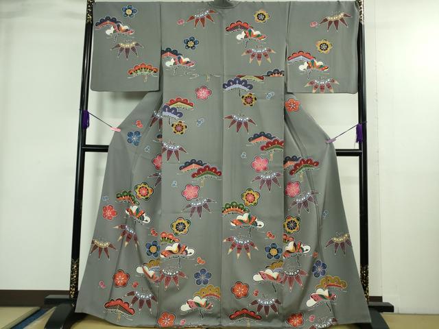 平和屋着物●極上 小紋 紅型 松竹梅 鉛色地 逸品 DZAB3823kh6