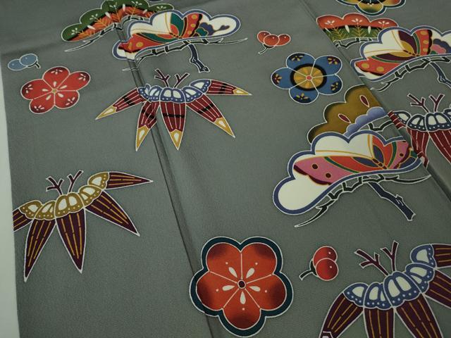平和屋着物●極上 小紋 紅型 松竹梅 鉛色地 逸品 DZAB3823kh6