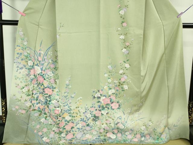 平和屋本店●極上 訪問着 友禅 草花文 夏虫色地 暈し染め 金彩 ロング丈 逸品 未使用 DZAB3833kh6