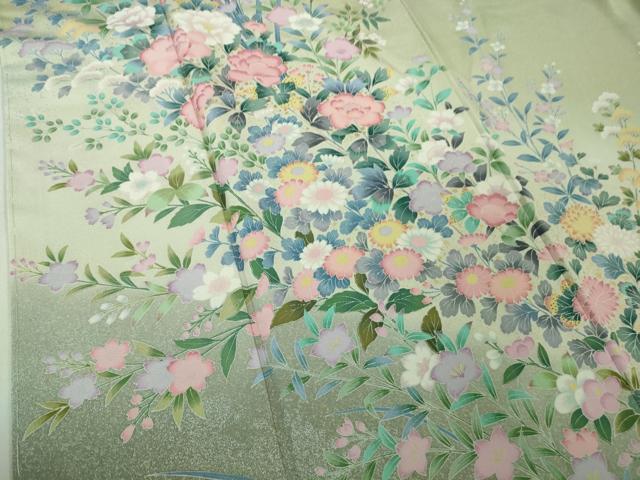 平和屋本店●極上 訪問着 友禅 草花文 夏虫色地 暈し染め 金彩 ロング丈 逸品 未使用 DZAB3833kh6