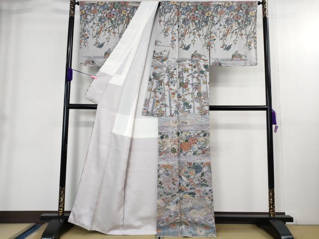 平和屋本店●極上 初代 染人・山岡古都 首里琉染 紅型 訪問着 お召地 天目織 吉祥花文 逸品 未使用 DZAB3834kh6