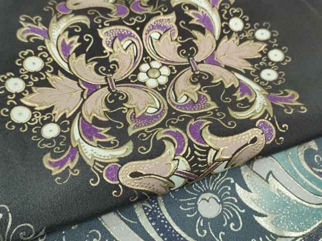平和屋本店●極上 金彩友禅 卓越技能者・名工・和田光正 光正高蒔絵 訪問着 洋花文 黒紅色地 暈し染め 金銀彩 逸品 DZAB3840kh6