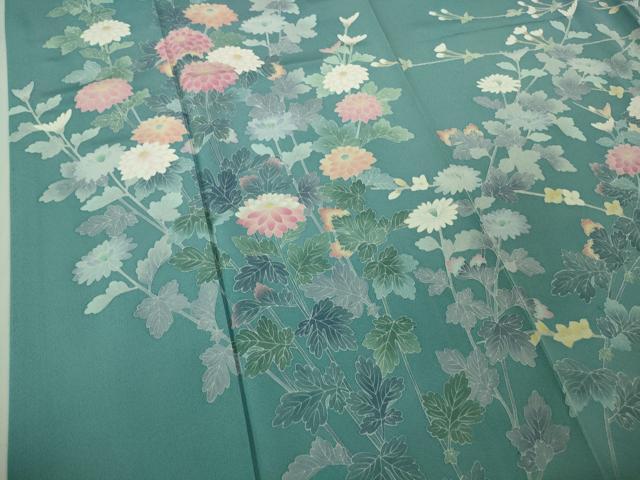 平和屋着物●極上 十日町友禅作家 阿部佳雪 訪問着 枝花文 新橋色地 逸品 DZAB3841kh6