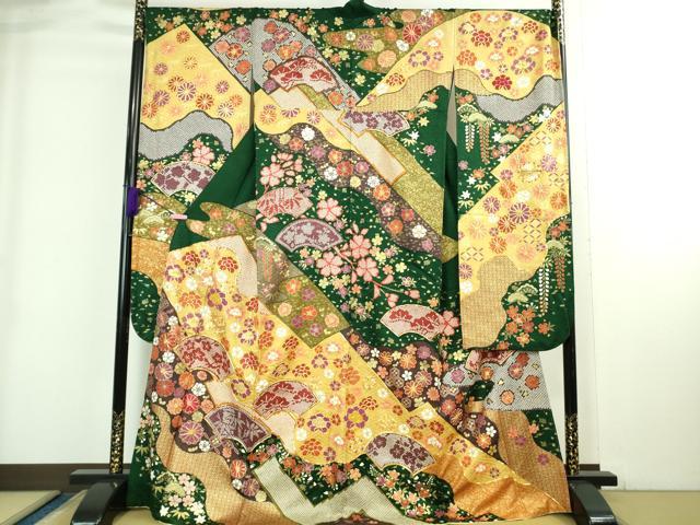 平和屋本店●極上 中国三大刺繍 相良刺繍 振袖・長襦袢(無双仕立て・半衿刺繍)セット 駒刺繍 地紙花文 金彩 逸品 DZAB3844kh6