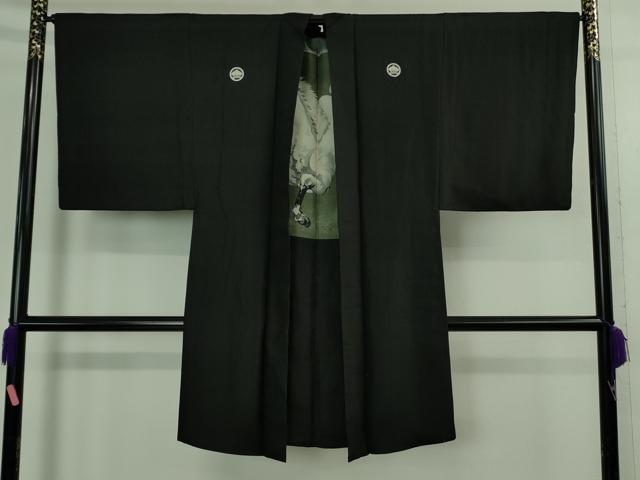 平和屋着物∞極上 男性 紋付き長羽織 羽裏・白馬 逸品 DZAB3853kh6