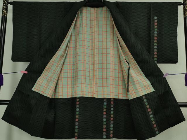 平和屋着物∞極上 道中着 ロング丈 網目 十字間道 黒地 逸品 DZAB3865kh6