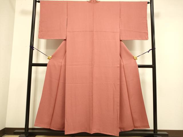 平和屋着物●極上 色無地 霞地紋 濃い銀朱色 逸品 未使用 DZAB3879kh6