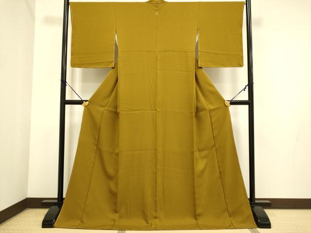 平和屋着物●極上 色無地 菱地紋 濃い山吹色 ロング丈 逸品 未使用 DZAB3889kh6