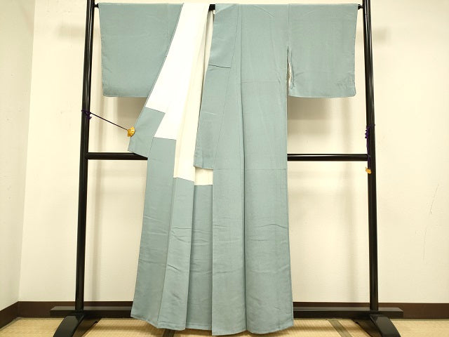 平和屋着物●極上 色無地 濃い灰青色 縮緬地 逸品 未使用 DZAB3895kh6