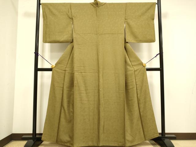平和屋着物●極上 色無地 花尽くし地紋 濃い路考茶色 逸品 DZAB3897kh6