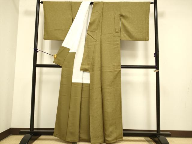 平和屋着物●極上 色無地 花尽くし地紋 濃い路考茶色 逸品 DZAB3897kh6