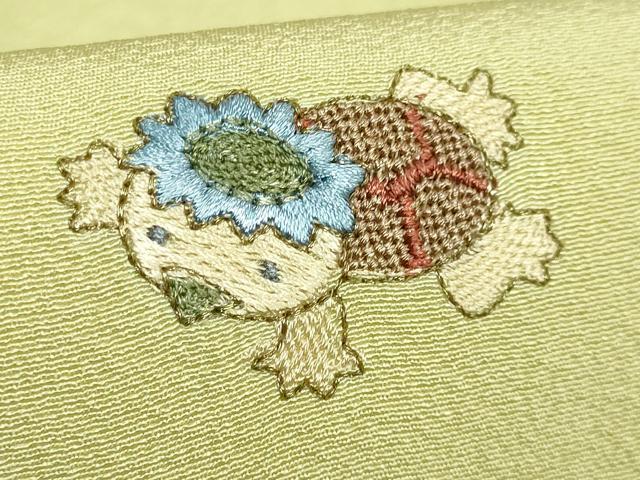 平和屋着物●極上 九寸名古屋帯 総刺繍 招き猫 河童 ダルマ フクロウ タヌキ カエル 縁起物 逸品 DZAB3905kh6