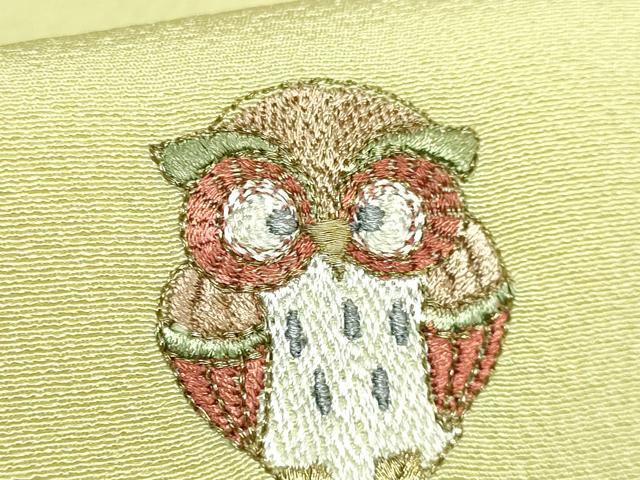 平和屋着物●極上 九寸名古屋帯 総刺繍 招き猫 河童 ダルマ フクロウ タヌキ カエル 縁起物 逸品 DZAB3905kh6