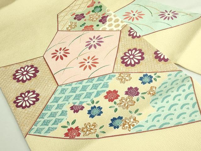 平和屋着物●極上 九寸名古屋帯 切り嵌め花文 鬼しぼ縮緬 逸品 DZAB3908kh6