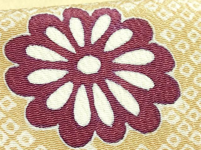 平和屋着物●極上 九寸名古屋帯 切り嵌め花文 鬼しぼ縮緬 逸品 DZAB3908kh6