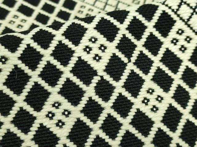 平和屋本店●極上 八寸名古屋帯 こぎん刺し 菱 黒地 逸品 DZAB3911kh6