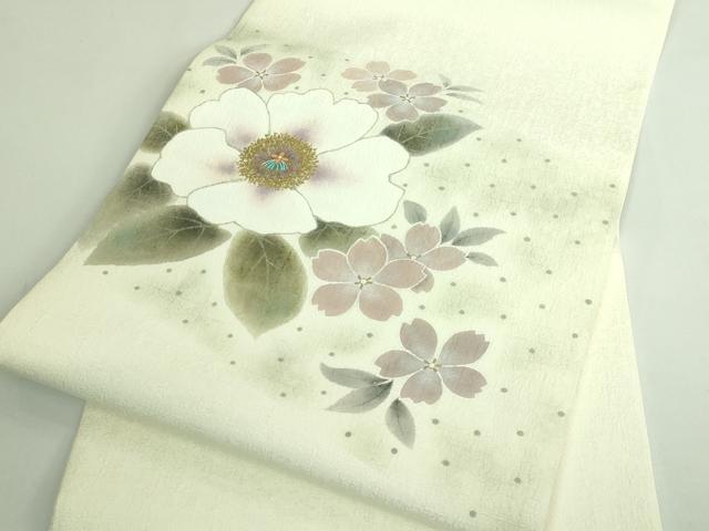 平和屋着物●希少 清次郎 手描き 九寸名古屋帯 舞花文 金彩 逸品 DZAB3929kh6
