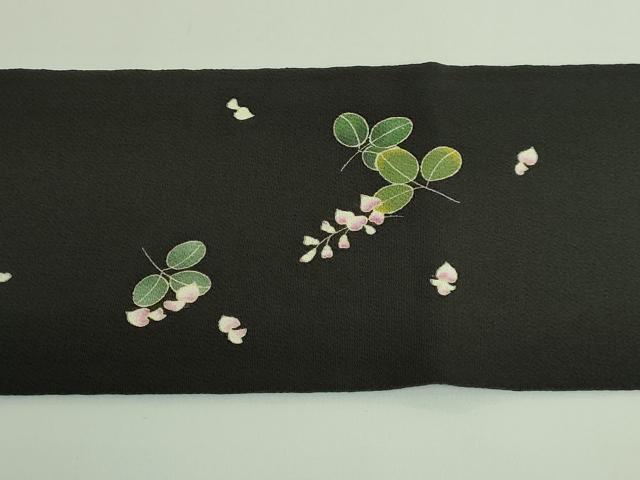 平和屋着物●極上 九寸名古屋帯 萩花文 黒地 鬼しぼ縮緬 逸品 DZAB3930kh6