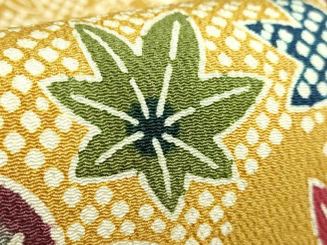 平和屋着物●極上 和染紅型 栗山紅型 栗山吉三郎 九寸名古屋帯 舞花文 山吹茶色 鬼しぼ縮緬 逸品 DZAB3931kh6