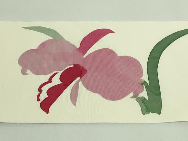 平和屋着物●極上 日展染色作家 高久空木 ろうけつ染 塩瀬 九寸名古屋帯 杜若 逸品 DZAB3957kh6