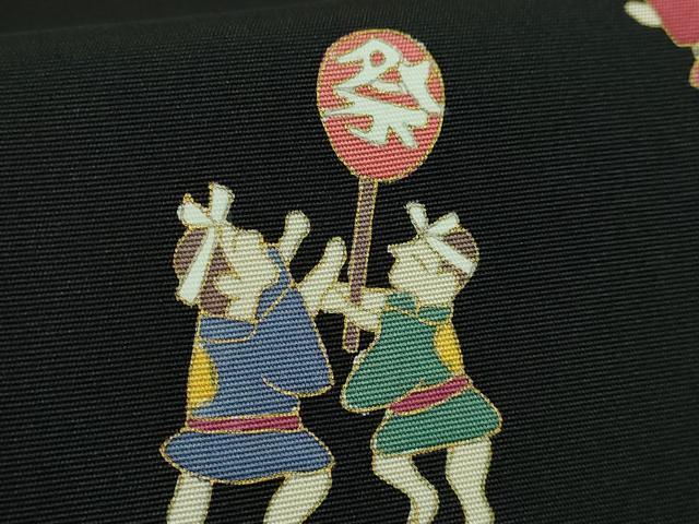 平和屋着物●極上 塩瀬 九寸名古屋帯 お祭り 神輿 黒地 金彩 逸品 DZAB3965kh6