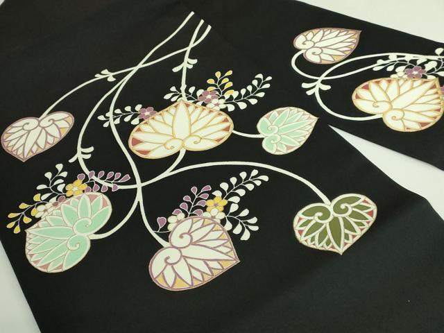 平和屋着物●極上 塩瀬 九寸名古屋帯 葵 黒地 金彩 逸品 DZAB3968kh6
