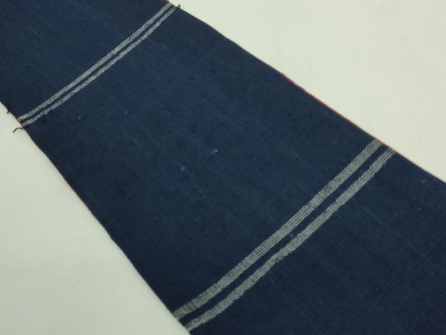 平和屋着物●極上 浦野理一 経節紬 両面 半幅帯 紺色×朱色 逸品 DZAB3983kh6