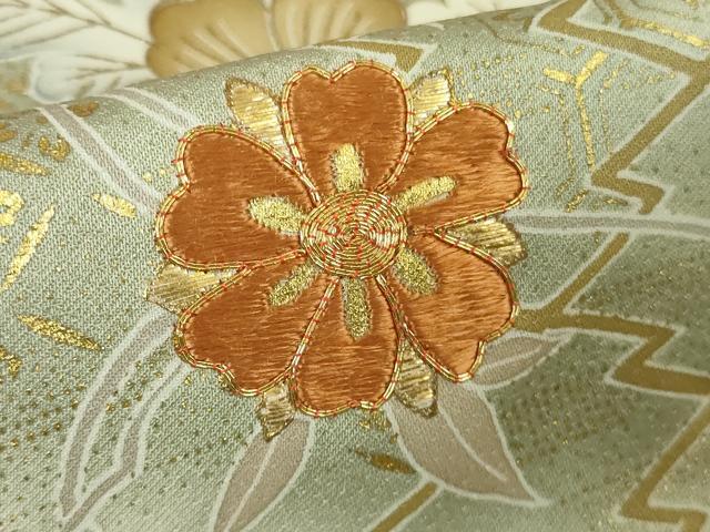 平和屋本店●極上 創業460年・千總 色留訪問着 駒刺繍 草花文 薄柿色地 暈し染め 金彩 高島屋扱い 反端付き 逸品 DZAB4002kh6
