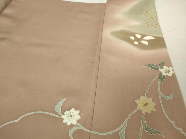 平和屋本店●極上 創業460年・千總 色留訪問着 駒刺繍 草花文 薄柿色地 暈し染め 金彩 高島屋扱い 反端付き 逸品 DZAB4002kh6