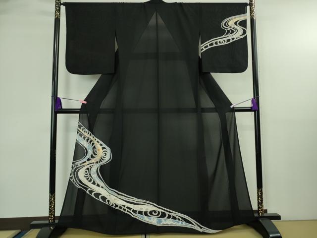 平和屋本店*極上 夏物 創業460年・千總 訪問着 流水花文 工字繋ぎ紋紗 濃藍色地 金彩 松坂屋扱い 逸品 DZAB4006kh6