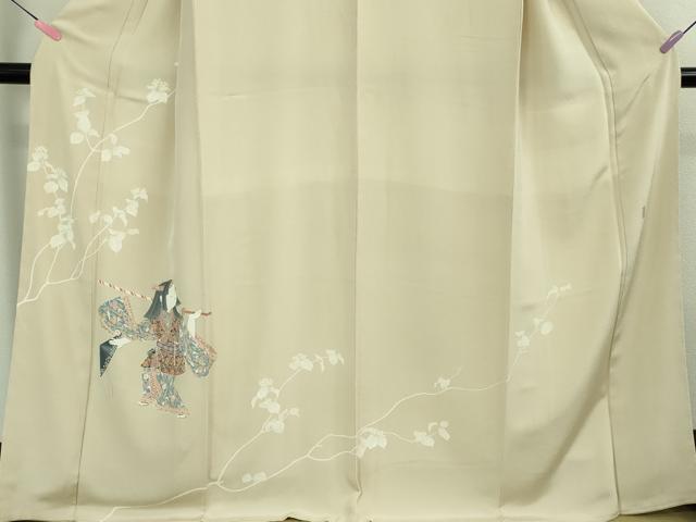 平和屋本店●極上 加賀友禅の巨匠 初代 由水十久 訪問着 人物 草花 練色地 逸品 DZAB4008kh6
