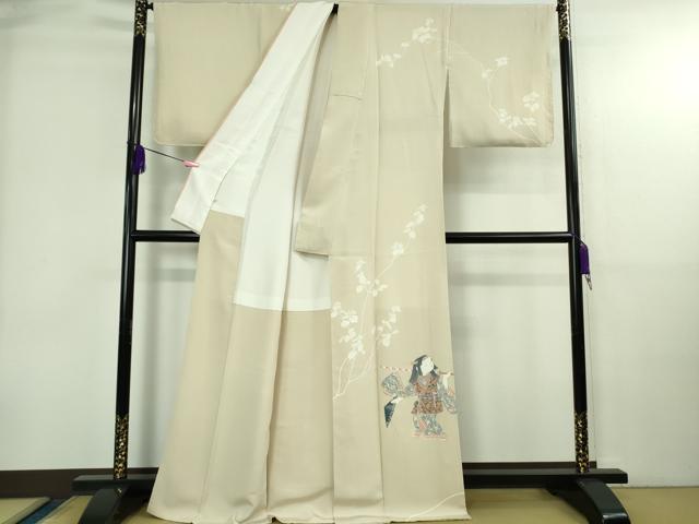 平和屋本店●極上 加賀友禅の巨匠 初代 由水十久 訪問着 人物 草花 練色地 逸品 DZAB4008kh6