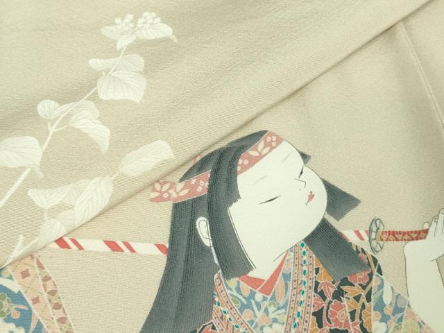 平和屋本店●極上 加賀友禅の巨匠 初代 由水十久 訪問着 人物 草花 練色地 逸品 DZAB4008kh6