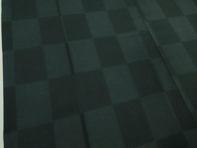 平和屋着物▽極上 洗える最高級着物 <英>はなぶさ謹製 小紋 単衣 市松文様 黒色×蝉色 逸品 未使用 DZAB4010kh6