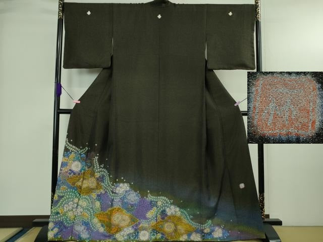 平和屋本店●最高級 初代 久保田一竹 幻の辻が花 色留袖 蝉色地 暈し染め 金通し地 逸品 DZAB4011kh6