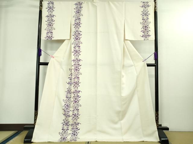 平和屋本店●極上 訪問着 木版染 更紗花間道 象牙色地 京都きもの友禅扱い ロング丈 逸品 DZAB4015kh6