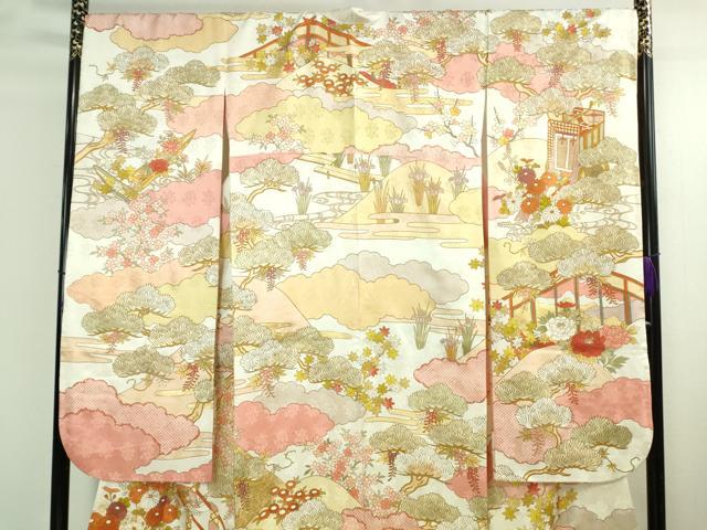 平和屋本店●極上 皇室献上作家 藤井寛 振袖・長襦袢(無双仕立て)セット 駒刺繍 御所車 花車 吉祥花文 金彩 逸品 DZAB4020kh6