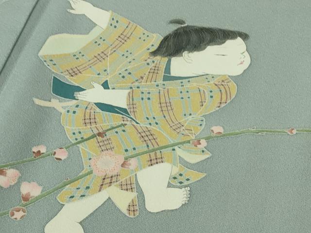 平和屋本店●極上 加賀友禅の巨匠 初代 由水十久 訪問着 童子遊び 秘色色地 逸品 未使用 DZAB4023kh6