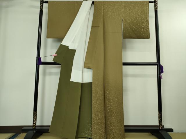 平和屋本店●極上 人間国宝 福田喜三郎 訪問着 箔散らし 油色地 暈し染め 金彩 逸品 DZAB4027kh6