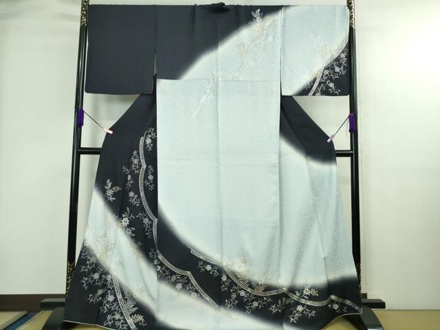 平和屋本店●極上 訪問着 ラインストーン 花唐草文 藍白色地 暈し染め 金銀彩 逸品 DZAB4028kh6