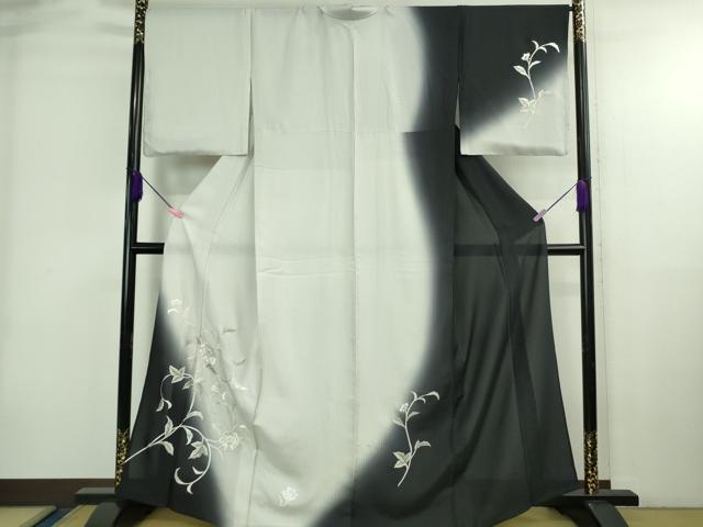 平和屋本店*極上 夏物 訪問着 総手刺繍 縞紋紗 花唐草文 暈し染め 金糸 逸品 DZAB4033kh6