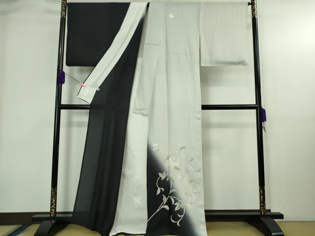 平和屋本店*極上 夏物 訪問着 総手刺繍 縞紋紗 花唐草文 暈し染め 金糸 逸品 DZAB4033kh6