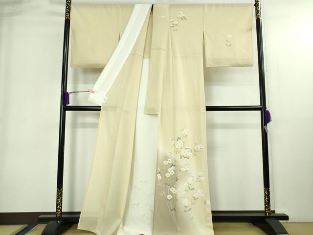 平和屋本店*極上 夏物 訪問着 絽 友禅 枝花文 鳥の子色地 暈し染め 鈴乃屋扱い 逸品 DZAB4034kh6
