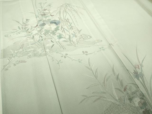 平和屋本店*極上 夏物 中国三大刺繍 スワトウ刺繍 汕頭・相良刺繍 総刺繍 訪問着 絽 秋草文 暈し染め 象牙色 逸品 DZAB4038kh6