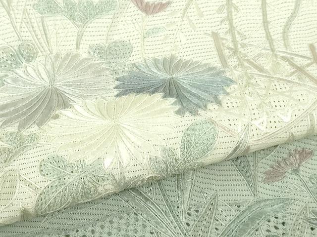 平和屋本店*極上 夏物 中国三大刺繍 スワトウ刺繍 汕頭・相良刺繍 総刺繍 訪問着 絽 秋草文 暈し染め 象牙色 逸品 DZAB4038kh6
