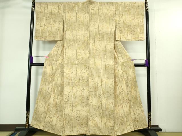 平和屋本店●極上 染織の名門 しょうざん 生紬 南天蔦の葉文 さが美扱い 反端付き 逸品 DZAB4054kh6
