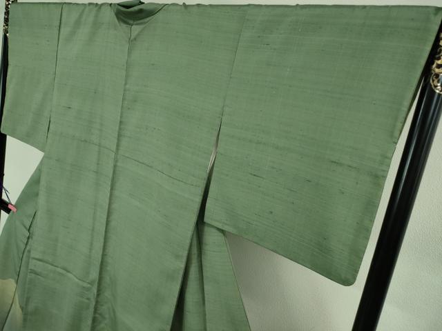 平和屋本店●極上 伝統工芸士 曽根武勇 訪問着 紬地 遠山文 柳煤竹色地 ロング丈 逸品 DZAB4055kh6