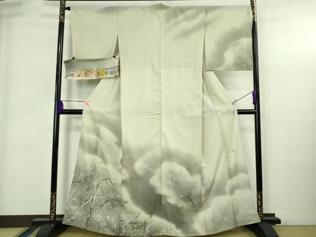 平和屋着物*極上 夏物 本場縞大島紬 訪問着 作家物 つむぎや謹製 樹林文 練色地 証紙付き 逸品 DZAB4074kh6