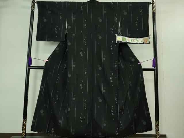 平和屋着物●極上 本場結城玉紬 80亀甲 飛び亀甲柄 舞桜丸文 黒地 やまと誂製 証紙付き 逸品 未使用 DZAB4081kh6